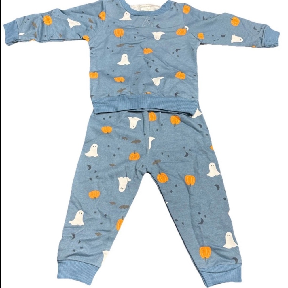 Halloween Blue & Orange kids 12-18M 2Pc with Ghost & Pumpkin Print sweatsuit set